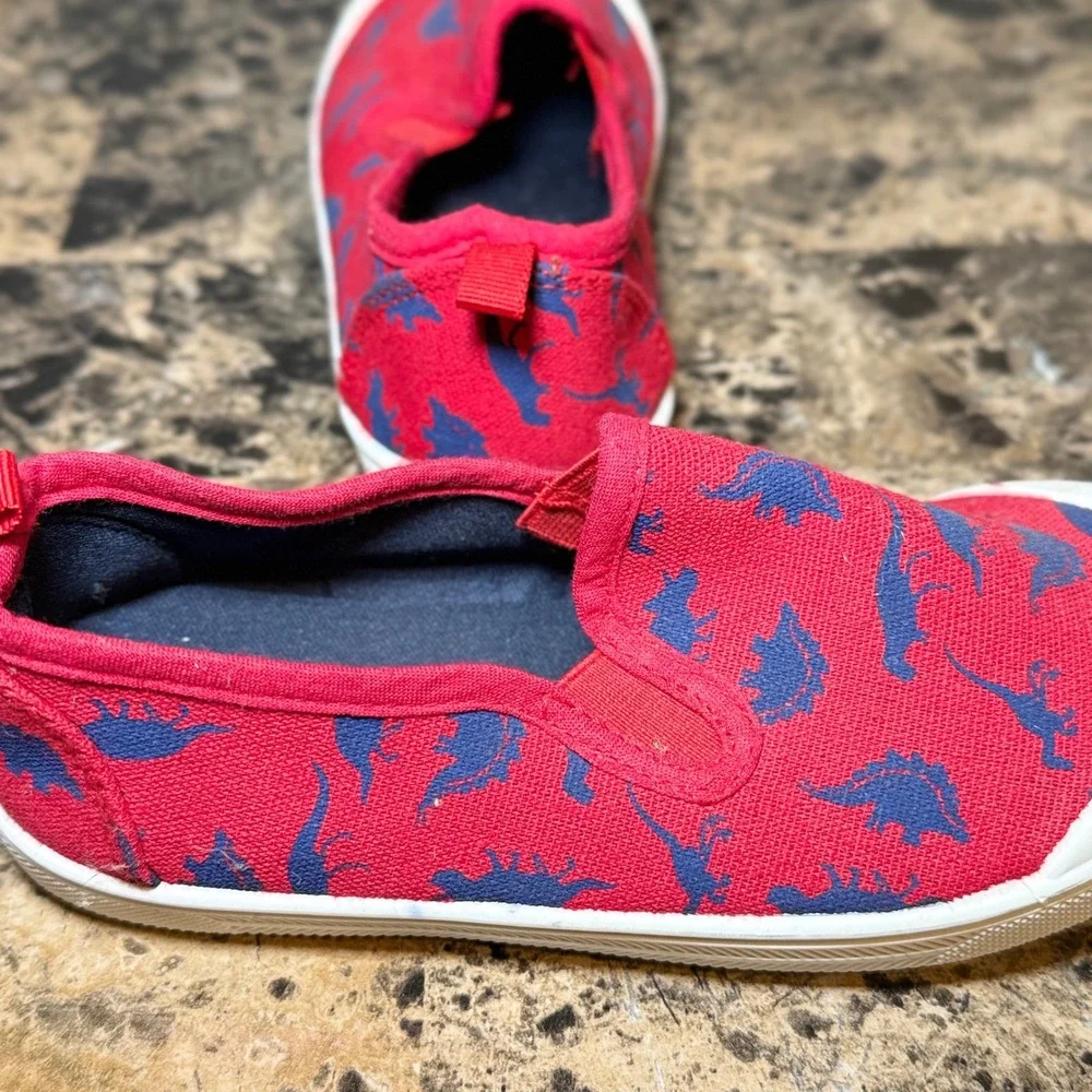 KomforMe Kids Red Blue Dinosaur Canvas Slip On Sneakers Size 12